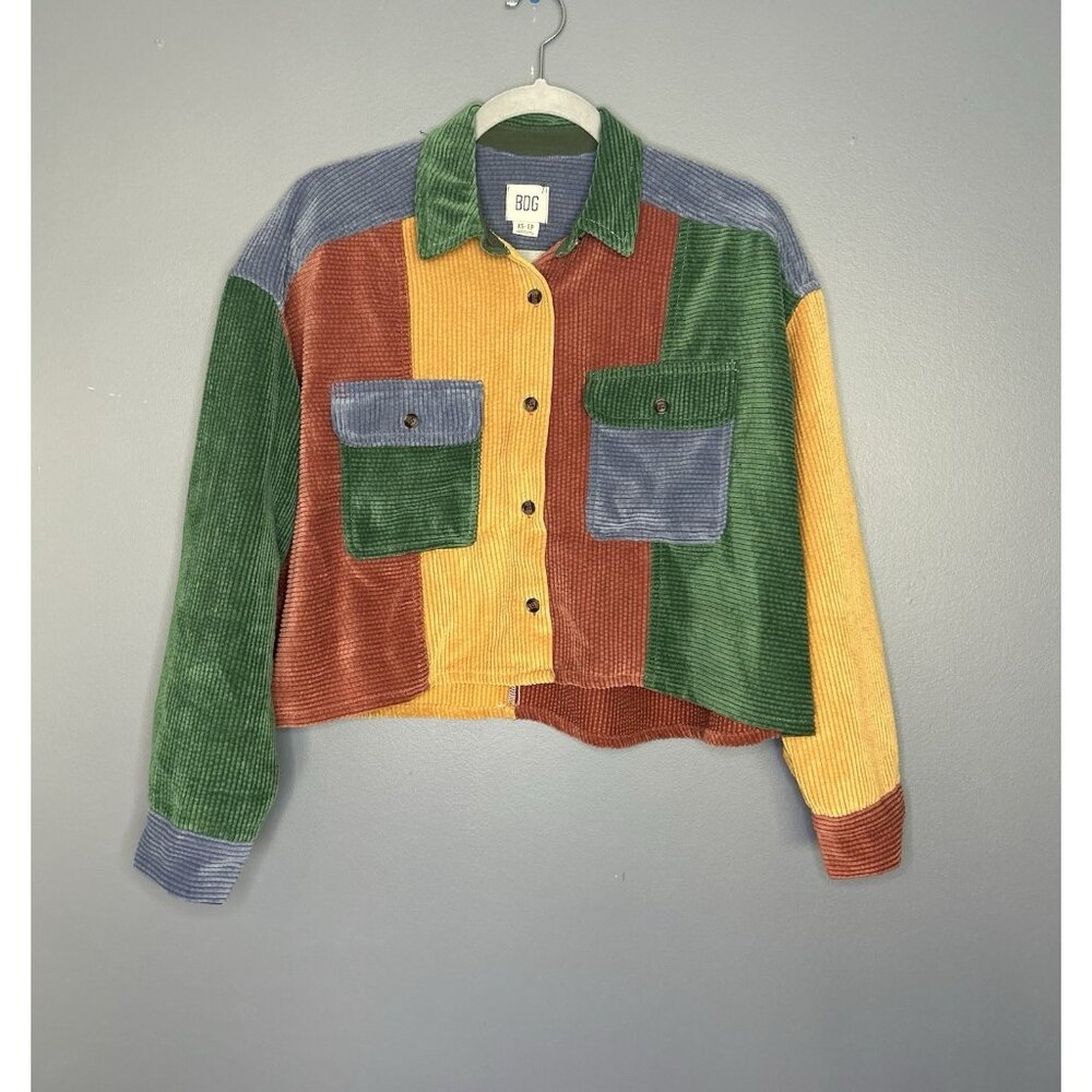 BDG UO Charley Corduroy Colorblock Cropped Top Size XS Boxy Button Oversized - Picture 10 of 14